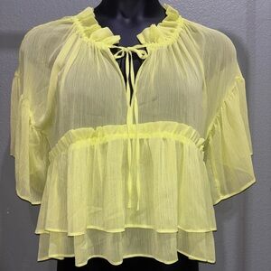 Zara Yellow Flutter Sleeve Tie Front Blouse
